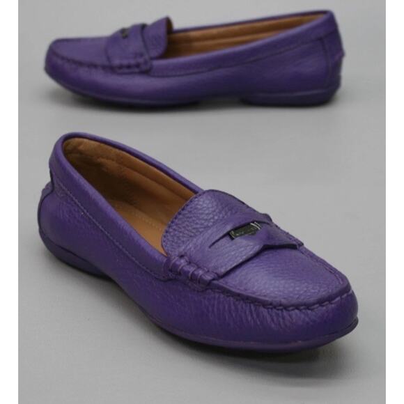 Coach Penny Loafers Purple Pebbled Leather Size 9.5 Classic Moc-toe Shoes Flats - Picture 1 of 10